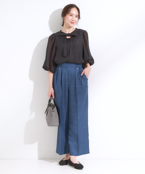DRESKIP（ドレスキップ）の「【S-LL/洗濯後しわになりにくい】ゴールドパーツできれい見え 麻調タックワイドパンツ（その他パンツ・レディース・ダークブラウン/ブルー/チャコールグレー・02/01/04/03）」の10枚目の写真