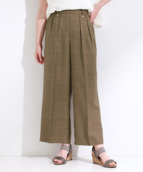DRESKIP（ドレスキップ）の「【S-LL/洗濯後しわになりにくい】ゴールドパーツできれい見え 麻調タックワイドパンツ（その他パンツ・レディース・ダークブラウン/ブルー/チャコールグレー・02/01/04/03）」の12枚目の写真