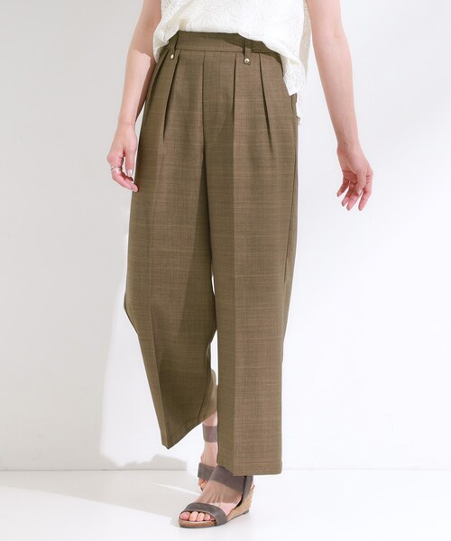 DRESKIP（ドレスキップ）の「【S-LL/洗濯後しわになりにくい】ゴールドパーツできれい見え 麻調タックワイドパンツ（その他パンツ・レディース・ダークブラウン/ブルー/チャコールグレー・02/01/04/03）」の13枚目の写真