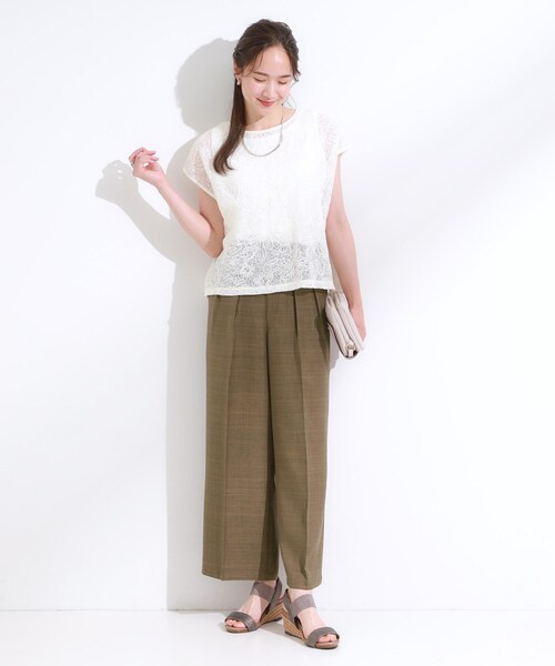 DRESKIP（ドレスキップ）の「【S-LL/洗濯後しわになりにくい】ゴールドパーツできれい見え 麻調タックワイドパンツ（その他パンツ・レディース・ダークブラウン/ブルー/チャコールグレー・02/01/04/03）」の14枚目の写真