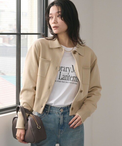 green label relaxing（グリーンレーベルリラクシング）の「ポロニット カーディガン ウォッシャブル（カーディガン/ボレロ・レディース・ブラック/ベージュ/グレー/ライトグレー/モカ・FREE）」の6枚目の写真