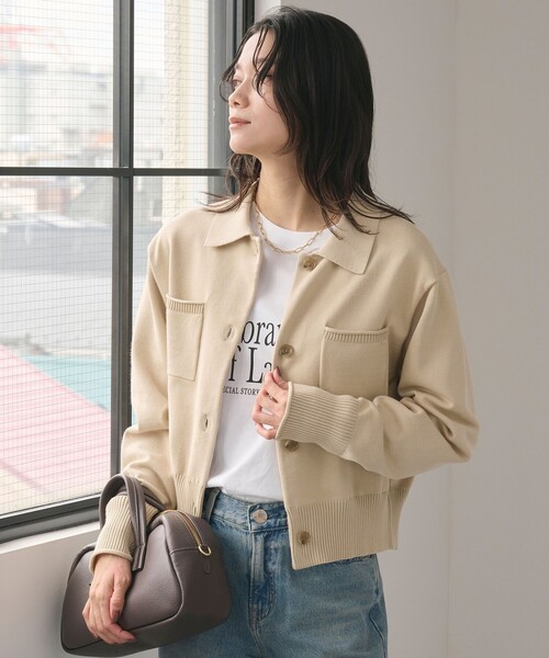 green label relaxing（グリーンレーベルリラクシング）の「ポロニット カーディガン ウォッシャブル（カーディガン/ボレロ・レディース・ブラック/ベージュ/グレー/ライトグレー/モカ・FREE）」の7枚目の写真