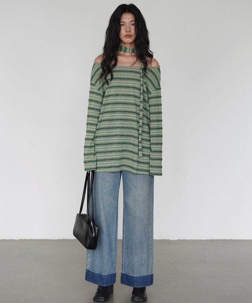 d.i.a.  ダイア【ストライプホルタートップス】 タイ付きボーダートップス EM25a038【EIGHTHMONTH】（Tシャツ