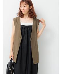 Lugnoncure | ベルト付き麻調ジレ(ベスト)