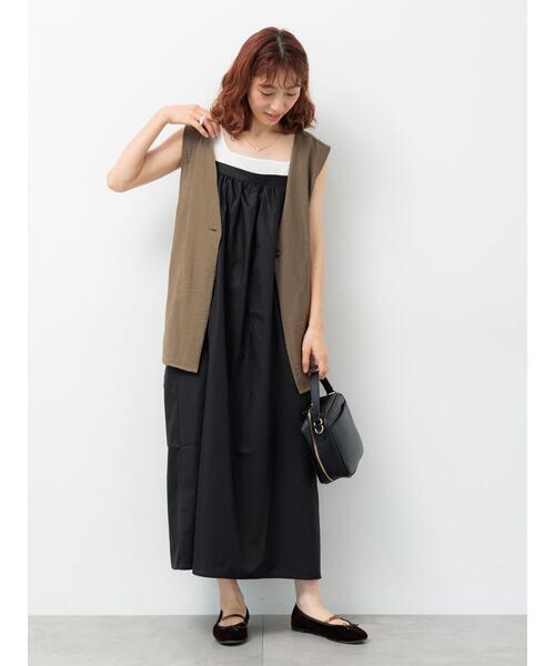 Lugnoncure（ルノンキュール）の「ベルト付き麻調ジレ（ベスト・レディース・ブラック/ブラウン・F）」の4枚目の写真