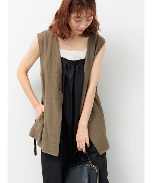Lugnoncure（ルノンキュール）の「ベルト付き麻調ジレ（ベスト・レディース・ブラック/ブラウン・F）」の5枚目の写真