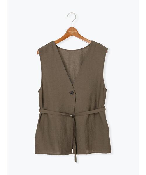 Lugnoncure（ルノンキュール）の「ベルト付き麻調ジレ（ベスト・レディース・ブラック/ブラウン・F）」の10枚目の写真