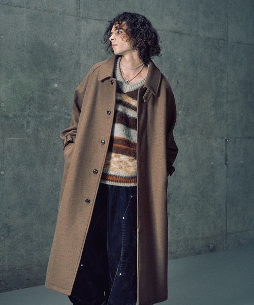 CASPER JOHN(キャスパージョン)の「Wool melton bal collar coat / ウールメルトンバルカラーコート(ステンカラーコート・メンズ・ベージュ/カーキ/ブラック・LARGE/X-SMALL/MEDIUM/SMALL)」の2枚目の写真