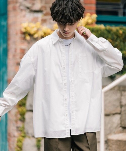 セール】オーバーサイズTCブロード胸ポケット付きレギュラーカラー長袖