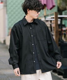 黒 長袖シャツ 胸ポケット付き FLAG ON CREW 無地 胸ポケット付き 長袖Tシャツ メンズ 吸汗速乾