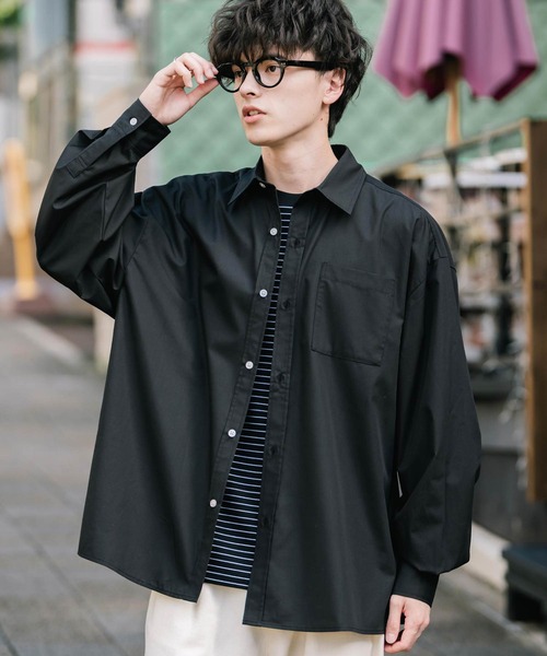 オーバーサイズTCブロード胸ポケット付きレギュラーカラー長袖シャツ