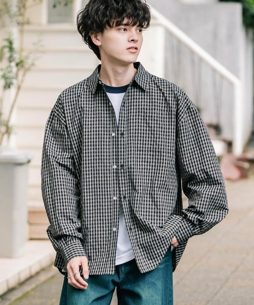 オーバーサイズTCブロード胸ポケット付きレギュラーカラー長袖