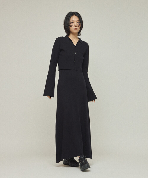 Firsthand（ファーストハンド）の「Firsthand/ファーストハンド 機能性素材 シルク入り ニットアンサンブルワンピース / 抗ピル / マシンウォッシャブル（ワンピース・レディース・ブラック/グレー・ﾌﾘ-）」の2枚目の写真