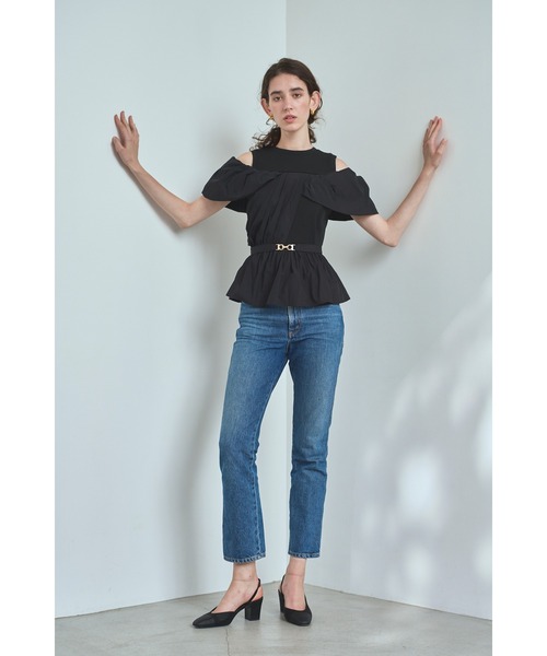 Estella.K(エステラケー)の「Delina Belted Top リブ&タフタTOP(Tシャツ/カットソー・レディース・ホワイト/ブラック・FREE)」の18枚目の写真