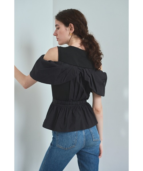 Estella.K(エステラケー)の「Delina Belted Top リブ&タフタTOP(Tシャツ/カットソー・レディース・ホワイト/ブラック・FREE)」の16枚目の写真