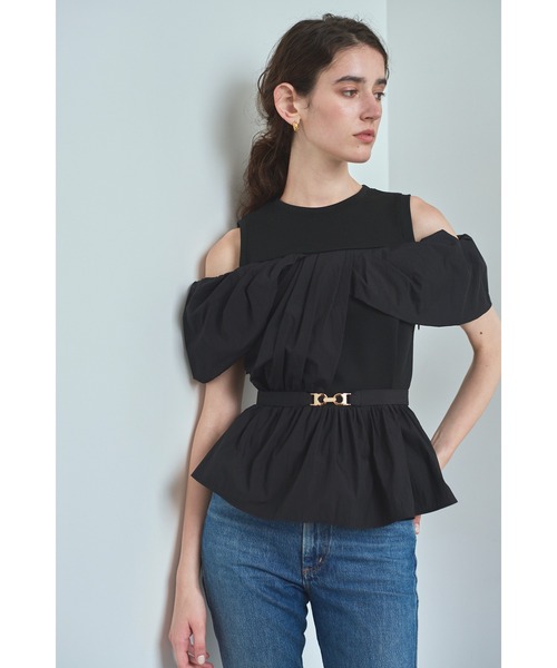Estella.K(エステラケー)の「Delina Belted Top リブ&タフタTOP(Tシャツ/カットソー・レディース・ホワイト/ブラック・FREE)」の15枚目の写真