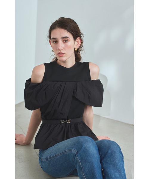 Estella.K(エステラケー)の「Delina Belted Top リブ&タフタTOP(Tシャツ/カットソー・レディース・ホワイト/ブラック・FREE)」の20枚目の写真