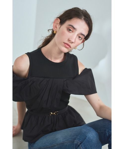 Estella.K(エステラケー)の「Delina Belted Top リブ&タフタTOP(Tシャツ/カットソー・レディース・ホワイト/ブラック・FREE)」の22枚目の写真