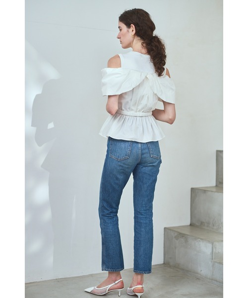 Estella.K(エステラケー)の「Delina Belted Top リブ&タフタTOP(Tシャツ/カットソー・レディース・ホワイト/ブラック・FREE)」の7枚目の写真