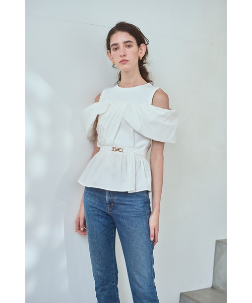 Estella.K(エステラケー)の「Delina Belted Top リブ&タフタTOP(Tシャツ/カットソー・レディース・ホワイト/ブラック・FREE)」の13枚目の写真