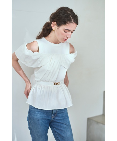 Estella.K(エステラケー)の「Delina Belted Top リブ&タフタTOP(Tシャツ/カットソー・レディース・ホワイト/ブラック・FREE)」の11枚目の写真