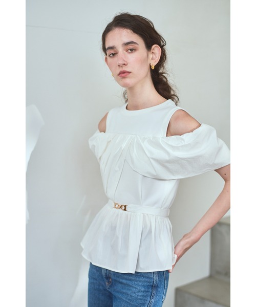 Estella.K(エステラケー)の「Delina Belted Top リブ&タフタTOP(Tシャツ/カットソー・レディース・ホワイト/ブラック・FREE)」の10枚目の写真