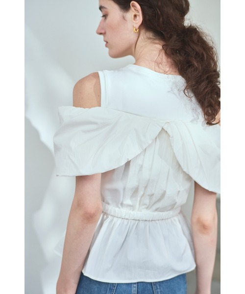 Estella.K(エステラケー)の「Delina Belted Top リブ&タフタTOP(Tシャツ/カットソー・レディース・ホワイト/ブラック・FREE)」の5枚目の写真