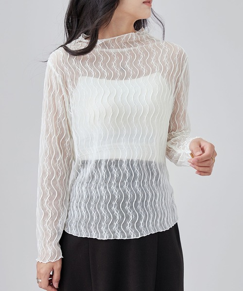 Lace Ladies(レースレディース)の「ウエーブライン 長袖 チュール メロウ トップス(その他トップス・レディース・アイボリー/ホワイト・FREE)」の4枚目の写真