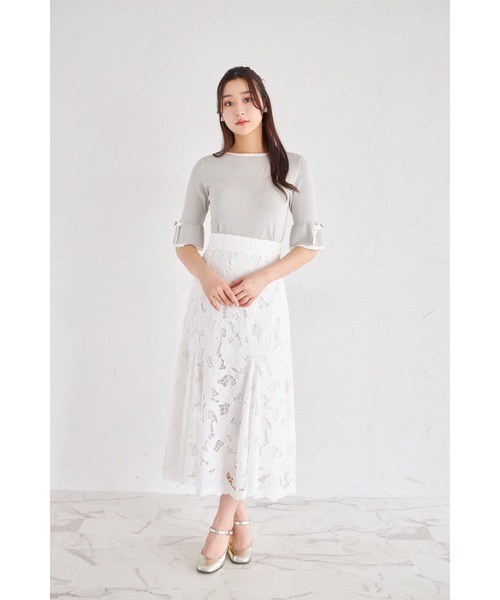 tocco closet(トッコ クローゼット)の「リボン付きスカラップバイカラーニットプルオーバー(ニット/セーター・レディース・オフホワイト/グレー/ベージュ・M)」の11枚目の写真