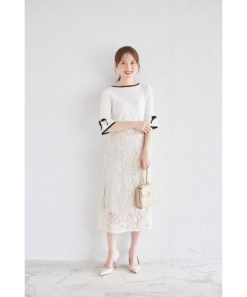 tocco closet(トッコ クローゼット)の「リボン付きスカラップバイカラーニットプルオーバー(ニット/セーター・レディース・オフホワイト/グレー/ベージュ・M)」の5枚目の写真