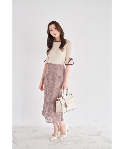 tocco closet(トッコ クローゼット)の「リボン付きスカラップバイカラーニットプルオーバー(ニット/セーター・レディース・オフホワイト/グレー/ベージュ・M)」の20枚目の写真
