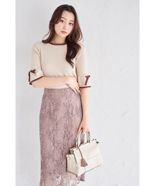tocco closet(トッコ クローゼット)の「リボン付きスカラップバイカラーニットプルオーバー(ニット/セーター・レディース・オフホワイト/グレー/ベージュ・M)」の22枚目の写真