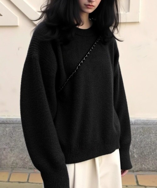cammie（キャミー）の「ドロップショルダーシンプルニット（ニット/セーター・レディース・ベージュ/アイボリー/グレー/ブラック・F）」の12枚目の写真