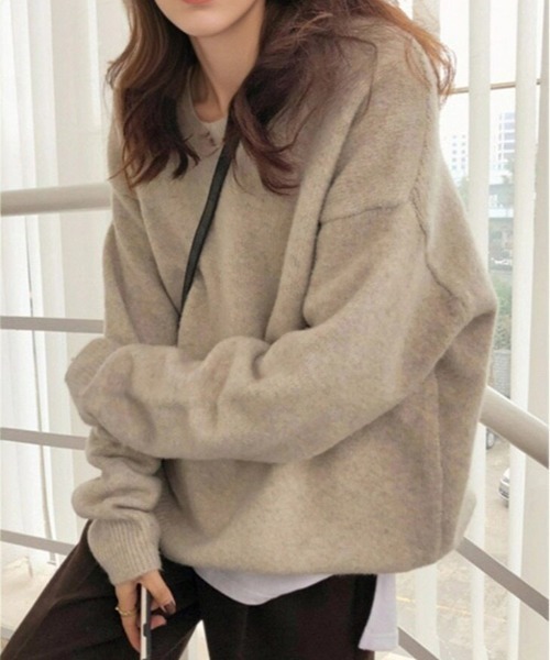 cammie（キャミー）の「ドロップショルダーシンプルニット（ニット/セーター・レディース・ベージュ/アイボリー/グレー/ブラック・F）」の7枚目の写真