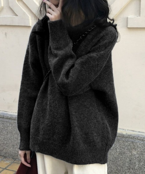 cammie（キャミー）の「ドロップショルダーシンプルニット（ニット/セーター・レディース・ベージュ/アイボリー/グレー/ブラック・F）」の11枚目の写真