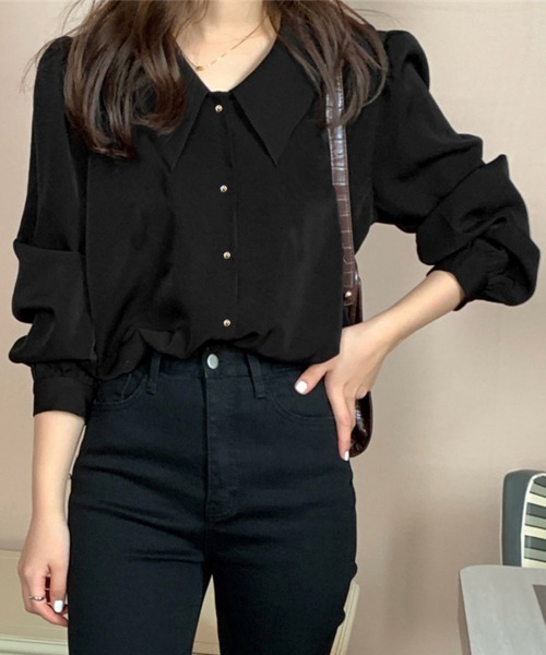 Miniministore(ミニミニストア)の「シャツブラウス ゴールドボタン ブラウス(シャツ/ブラウス・レディース・ブラック/ホワイト・FREE)」の3枚目の写真