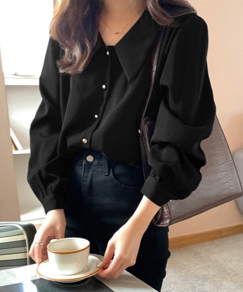 Miniministore(ミニミニストア)の「シャツブラウス ゴールドボタン ブラウス(シャツ/ブラウス・レディース・ブラック/ホワイト・FREE)」の5枚目の写真