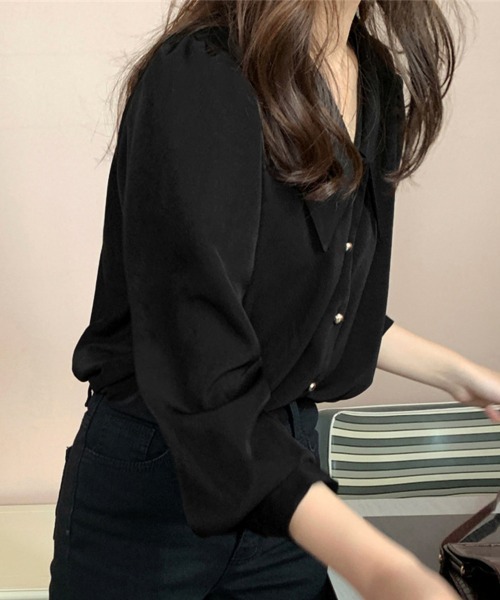 Miniministore(ミニミニストア)の「シャツブラウス ゴールドボタン ブラウス(シャツ/ブラウス・レディース・ブラック/ホワイト・FREE)」の6枚目の写真