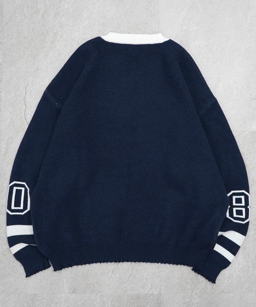 ILL'S（イルズ）の「Y2K ロゴ ダメージ加工 Vネック ニット プルオーバー メンズ レディース ユニセックス（ニット/セーター・メンズ・ネイビー/グレー/ブラック・L/M）」の18枚目の写真