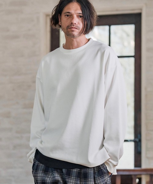 CAMBIO(カンビオ)の「mlt5432-ビッグシルエットサイドスリット鹿の子カットソー(Tシャツ/カットソー・メンズ・グレイッシュベージュ/ブラック/ホワイト・M/L/XL)」の1枚目の写真
