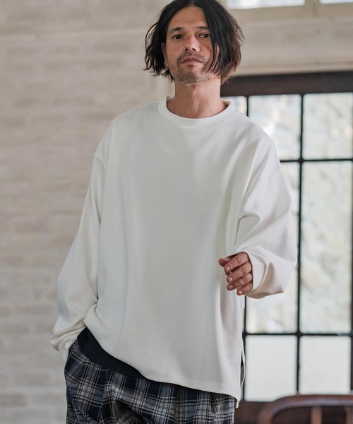 CAMBIO(カンビオ)の「mlt5432-ビッグシルエットサイドスリット鹿の子カットソー(Tシャツ/カットソー・メンズ・グレイッシュベージュ/ブラック/ホワイト・M/L/XL)」の9枚目の写真