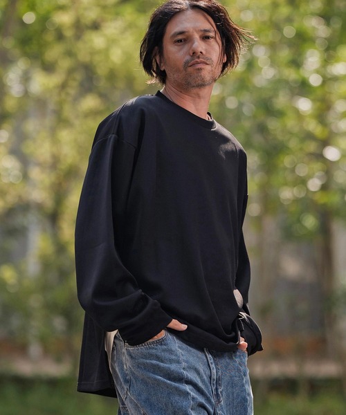 CAMBIO(カンビオ)の「mlt5432-ビッグシルエットサイドスリット鹿の子カットソー(Tシャツ/カットソー・メンズ・グレイッシュベージュ/ブラック/ホワイト・M/L/XL)」の13枚目の写真