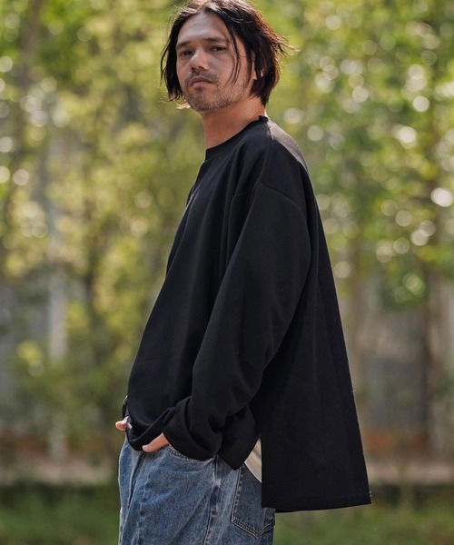 CAMBIO(カンビオ)の「mlt5432-ビッグシルエットサイドスリット鹿の子カットソー(Tシャツ/カットソー・メンズ・グレイッシュベージュ/ブラック/ホワイト・M/L/XL)」の14枚目の写真