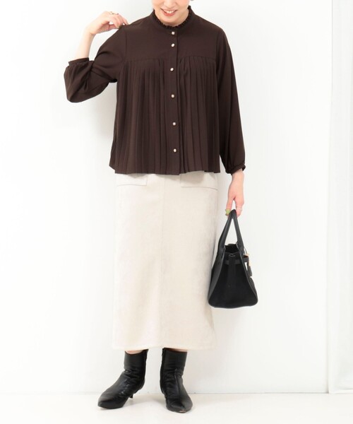 MICO COULIER（ミコクリエ）の「ジョーゼットプリーツブラウス（シャツ/ブラウス・レディース・ホワイト系その他/ネイビー/ブラウン/グレイッシュベージュ・38）」の20枚目の写真