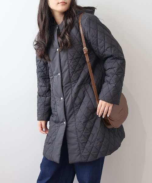 セール】【L～6L 大きいサイズ】中綿キルト切替えフーテッドコート