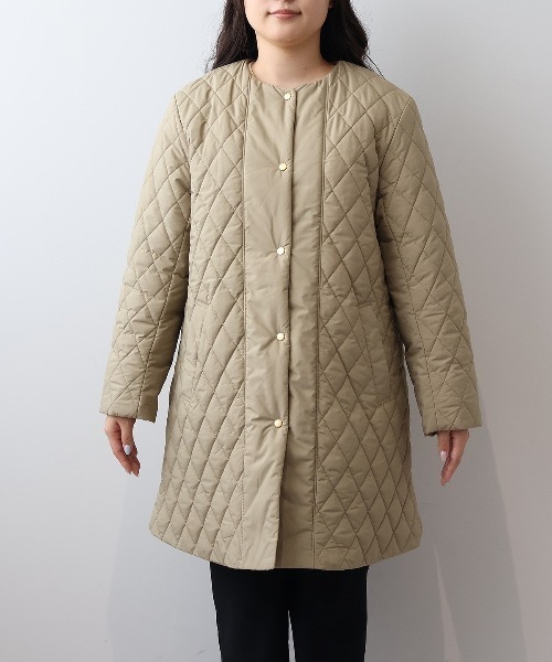 セール】【L～6L 大きいサイズ】中綿キルト切替えフーテッドコート