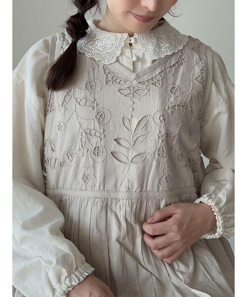 WEB限定 Sサイズ】カットワーク刺繍前後着ノースリワンピース