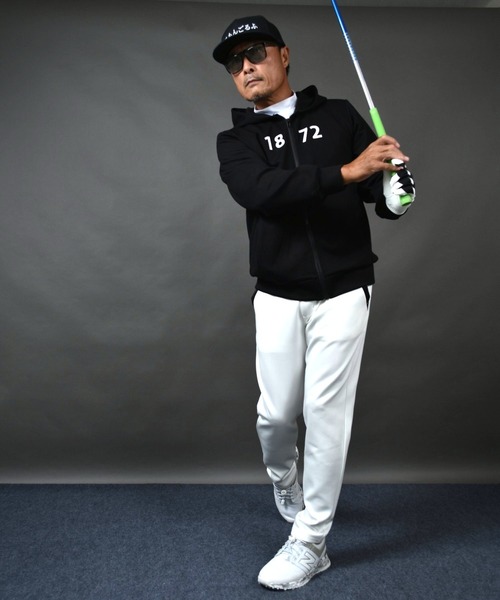 COMON GOLF(コモンゴルフ)の「プリント入り ポンチスウェット素材 フーディーゴルフジャケット(パーカー・メンズ・ホワイト/ブラック・M/XXXL/XXL/XL/L)」の7枚目の写真