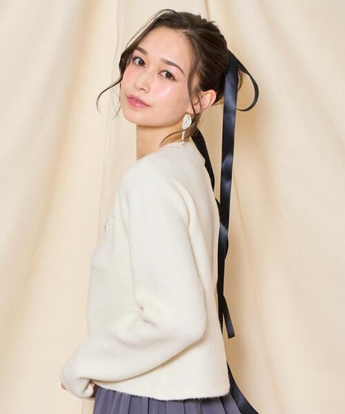 WILLSELECTION（ウィルセレクション）の「モヘアライクニットジャケット（カーディガン/ボレロ・レディース・オフホワイト/チャコールグレー/ピンク/ボルドー/ブラック・FREE）」の7枚目の写真