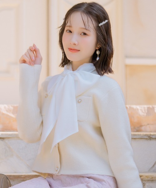 WILLSELECTION（ウィルセレクション）の「モヘアライクニットジャケット（カーディガン/ボレロ・レディース・オフホワイト/チャコールグレー/ピンク/ボルドー/ブラック・FREE）」の2枚目の写真